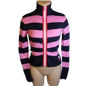 VTG Y2K Juniors XX by MEXX Jeans Stripe‎ Zip Mock Neck Sweater Emo Punk Scene XS